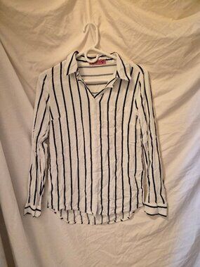 Almost Pink Women's Black White Striped Button Down Shirt 100% Rayon Size Small